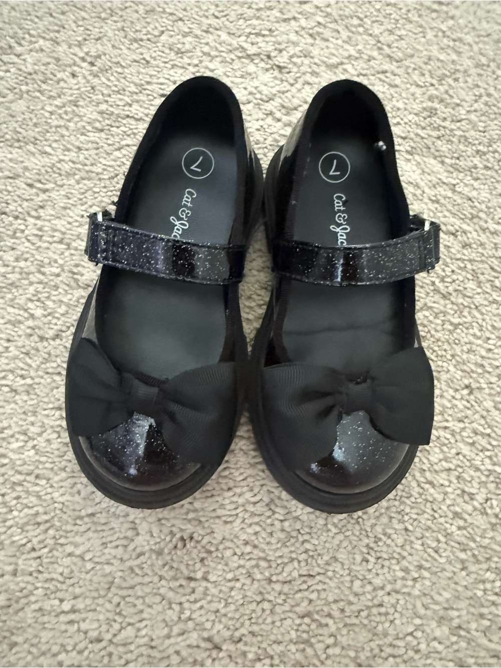 Cat & Jack Black Glitter Mary Jane Shoes with Bow Strap